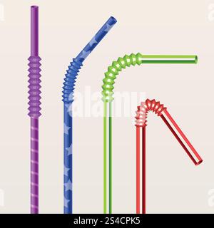 Colorful bright drinking straws vector set. Bright flexible colorful drinking straws set vector illustration Stock Vector