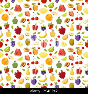 Miscellaneous vector fruits seamless pattern. Miscellaneous vector fruits seamless pattern. Watermelon pomegranate pear and plum illustration Stock Vector