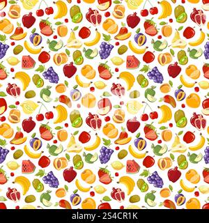 Miscellaneous vector fruits seamless pattern. Miscellaneous vector fruits seamless pattern. Banana kiwi and orange illustration Stock Vector