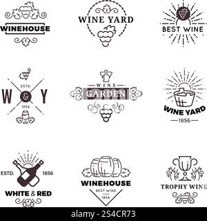 Hipster wine making grape vector labels, logos, emblems set. Hipster wine making grape and wine labels, logos, emblems set. Vector illustration Stock Vector
