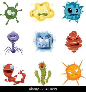 Vector cartoon ugly viruses characters, monster flu microbes set. Vector cartoon ugly viruses characters, monster flu microbes set. Ugly microorganism collection illustration Stock Vector