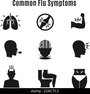 Flu influenza sickness symptoms vector icons. Influenza symptom ...