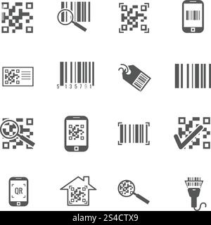 Scan bar and qr code vector icons. Scan bar and qr code vector icons. Information in barcode, digital qrcode illustration Stock Vector