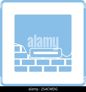 Icon of plastered brick wall . Blue frame design. Vector illustration. Stock Vector