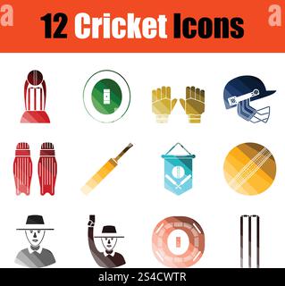 Set of cricket icons. Gradient color design. Vector illustration. Stock Vector