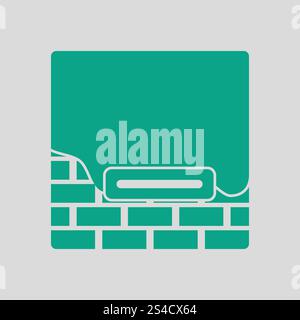 Icon of plastered brick wall . Gray background with green. Vector illustration. Stock Vector