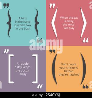 Quotes in round brackets, square braces with quotation marks. Quotes in round brackets, square braces with quotation marks for isolated text. Vector illustration Stock Vector
