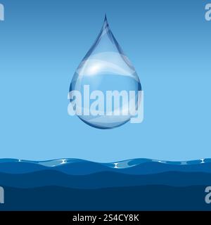 Realistic transparent water drop. Realistic transparent water drop water level. Natural liquid, vector illustration Stock Vector