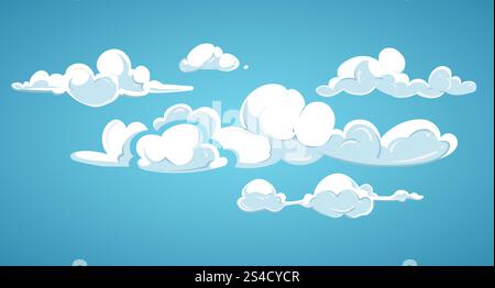 Blue sky and white clouds vector illustration. Blue sky and white clouds vector illustration. Cloudscape fluffy in atmosphere Stock Vector
