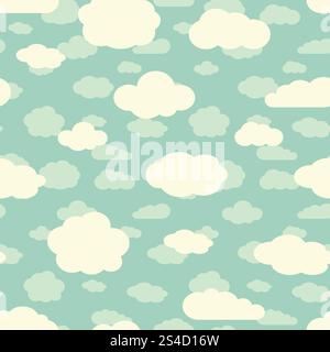 Blue sky and cute white clouds seamless pattern in retro colors. Blue sky and cute white clouds seamless pattern in retro colors. Vector illustration Stock Vector