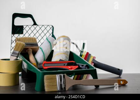 Essential Painting Tools and Supplies Needed for Various Home Improvement Projects and Tasks Stock Photo
