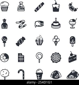 Dessert, pie, cupcake, cookie, biscuit, muffin vector icons. Sweet cupcake and biscuit, set of cake in monochrome style illustration. Dessert, pie, cupcake, cookie, biscuit, muffin vector icons Stock Vector