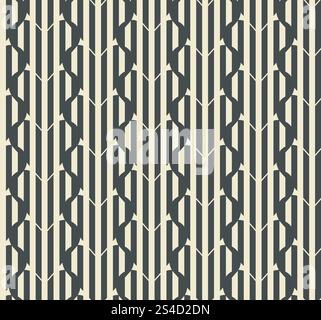 Heart stripe graphical ornamental seamless pattern, abstract repeat background. Love decorative stylish grid. Black white vintage colours palette Stock Vector
