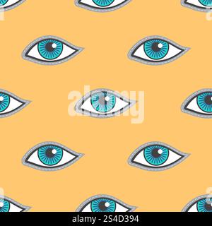 Blue eyes patch vector seamless pattern. Fashion human eyes illustration. Blue eyes patch vector seamless pattern Stock Vector