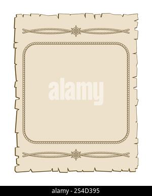 Nautical vector frame with ropes brown parchment. Vintage paper illustration. Nautical vector frame with ropes brown parchment Stock Vector