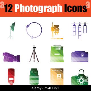 Set of Photography icons. Gradient color design. Vector illustration. Stock Vector