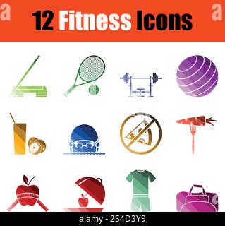 Set of Fitness icons. Gradient color design. Vector illustration. Stock Vector