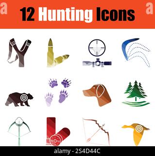 Set of hunting icons. Gradient color design. Vector illustration. Stock Vector