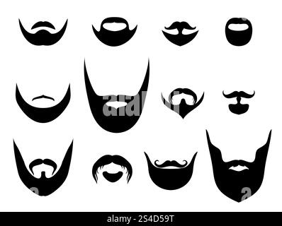 Men vector silhouette shapes of beards and mustaches. Hair on face style illustration. Men vector silhouette shapes of beards and mustaches Stock Vector