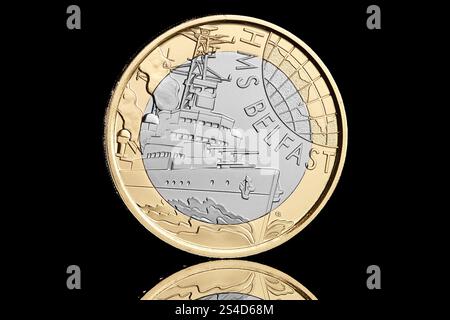 One of the first UK 2025 coins is the HMS Belfast design £2 coin featuring a King Charles portrait by Martin Jennings. Stock Photo