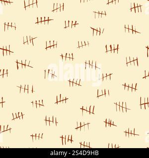 Tally scratch counting marks, waiting numbers vector seamless pattern. Tally scratch in jail, crossed out strokes on wall illustration. Tally scratch counting marks, waiting numbers vector seamless pattern Stock Vector