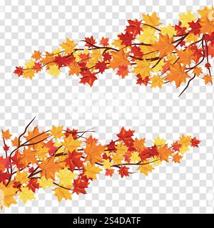 Autumn  Frame With Falling  Maple Leaves on transparency (alpha) grid background. Vector illustration. Stock Vector
