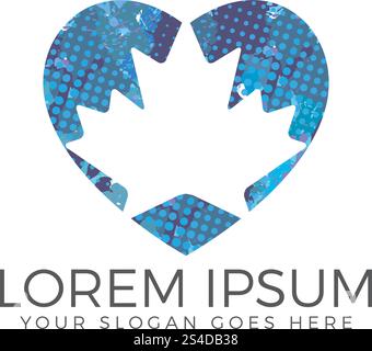 Maple leaf in heart  logo design. Canada symbol logo. Stock Vector