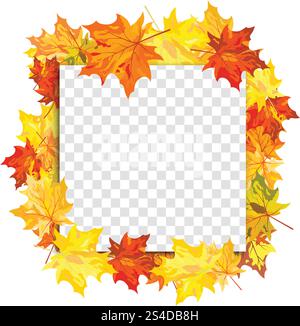 Autumn  Frame With Falling  Maple Leaves on transparency (alpha) grid background. Vector illustration. Stock Vector
