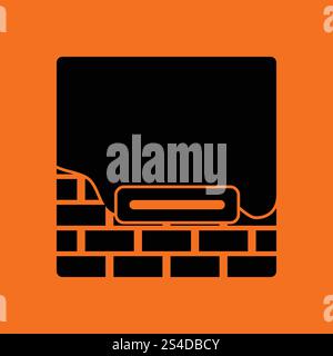 Icon of plastered brick wall . Orange background with black. Vector illustration. Stock Vector