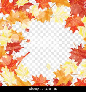 Autumn  Frame With Falling  Maple Leaves on transparency (alpha) grid background. Vector illustration. Stock Vector