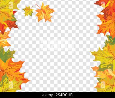 Autumn  Frame With Falling  Maple Leaves on transparency (alpha) grid background. Vector illustration. Stock Vector