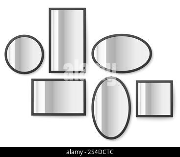 Photo image frames with mirror reflection surface vector illustration. Set of photo frame for exhibition in museum. Photo image frames with mirror reflection surface vector illustration Stock Vector