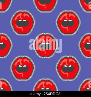 Bright lips patch vector seamless pattern. Vintage retro trendy background illustration. Bright lips patch vector seamless pattern Stock Vector