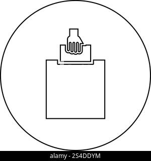 Hand puts a blank in a box for suggestion the voter throws a ticket icon black color in round circle outline vector illustration Stock Vector