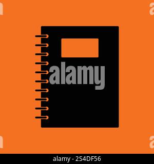 Exercise book with pen icon. Orange background with black. Vector illustration. Stock Vector