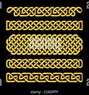 Golden celtic knots vector borders set. Pattern line decorative illustration. Golden celtic knots vector borders set Stock Vector