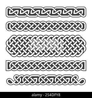 Celtic knots vector medieval borders set in black and white. Element frame pattern elements illustration. Celtic knots vector medieval borders set in black and white Stock Vector