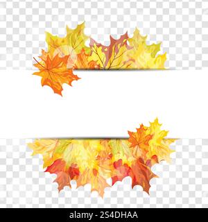 Autumn  Frame With Falling  Maple Leaves on transparency (alpha) grid background. Vector illustration. Stock Vector