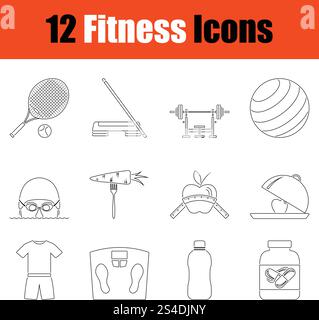 Fitness icon set. Thin Line design. Vector illustration. Stock Vector