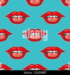 Bright lips patch vector seamless pattern. Background with red lips illustration. Bright lips patch vector seamless pattern Stock Vector