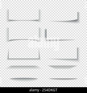 Banner, divider, website border shadow 3d effects with transparent edges. Shape from paper card, illustration of shade set. Banner, divider, website border shadow 3d effects with transparent edges Stock Vector