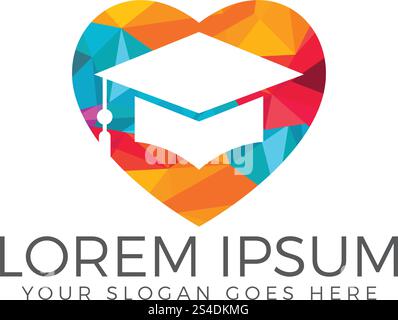 Graduation cap heart shape vector logo design. Stock Vector