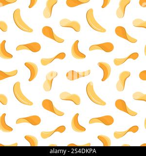 Salty crispy potato chips snacks vector seamless background. Vintage pattern with thin chips, illustration of potato chip. Salty crispy potato chips snacks vector seamless background Stock Vector