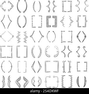 Hand drawn school brackets, doodle parenthesis, sketchy braces vector set. Drawing parenthesis or bracket, illustration of collection bracket for quote. Hand drawn school brackets, doodle parenthesis, sketchy braces vector set Stock Vector