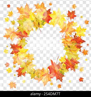 Autumn  Frame With Falling  Maple Leaves on transparency (alpha) grid background. Vector illustration. Stock Vector