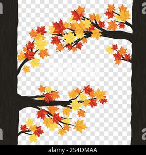 Autumn  Frame With Falling  Maple Leaves on transparency (alpha) grid background. Vector illustration. Stock Vector