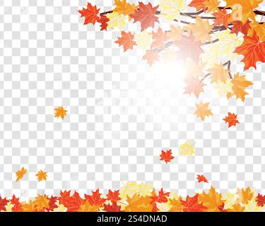 Autumn  Frame With Falling  Maple Leaves on transparency (alpha) grid background. Vector illustration. Stock Vector
