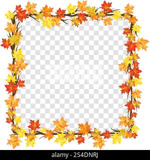 Autumn  Frame With Falling  Maple Leaves on transparency (alpha) grid background. Vector illustration. Stock Vector