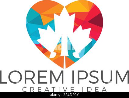 Red Canadian Maple Leaf. Heart and love sign. Stock Vector