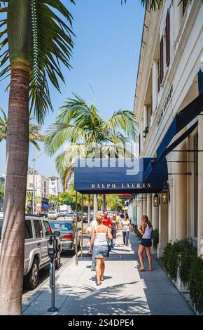 Awning outside the entrance to the Ralph Lauren flagship store in Rodeo Drive in Beverley Hills, Los Angeles, California, USA Stock Photo